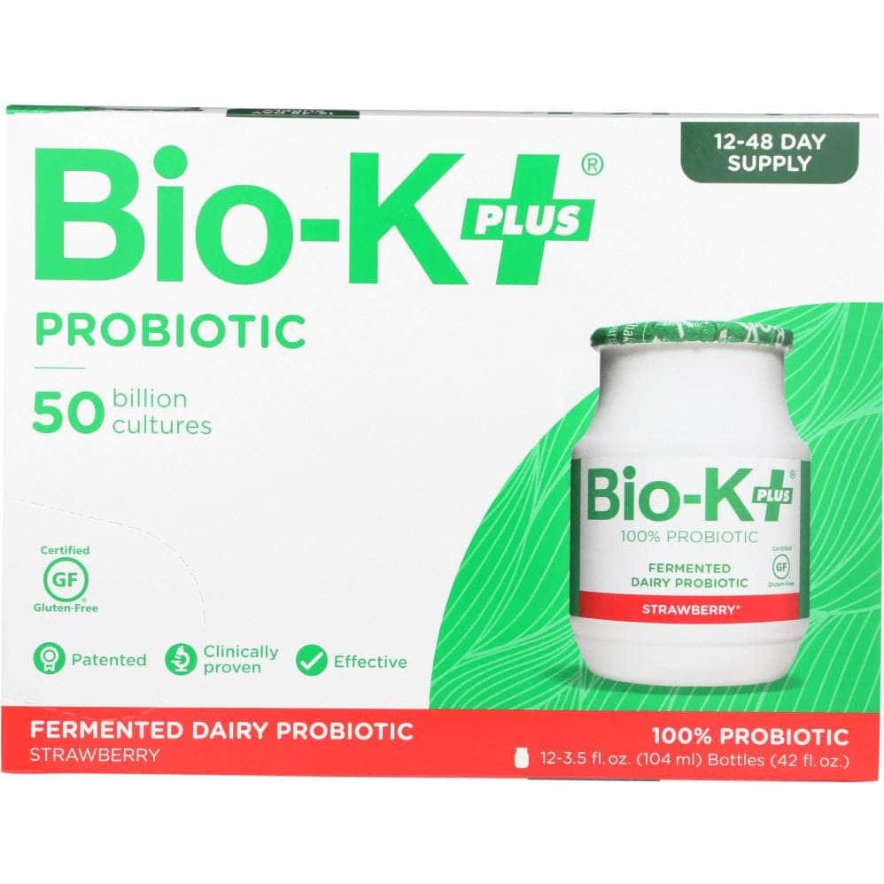 Bio-K+ Bio K Plus Fermented Dairy Probiotic Strawberry 12 Pack, 42 oz
