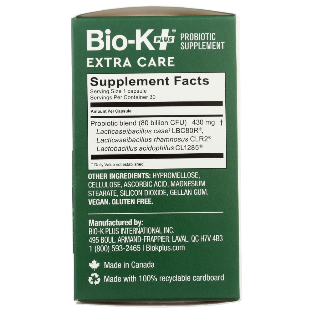 BIO-K: Probiotic Extra Care 80 Billion 30 cp - Vitamins & Supplements > Digestive Supplements - BIO-K