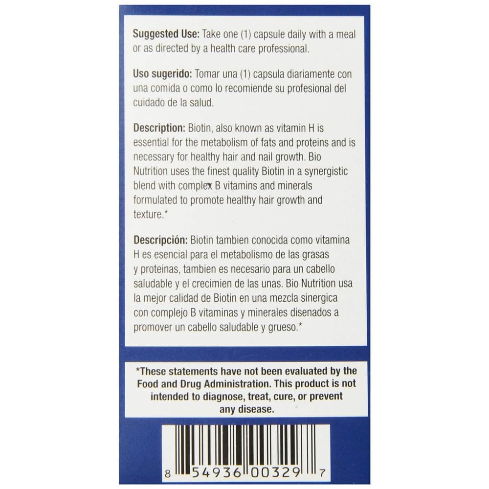 BIO NUTRITION Bio Nutrition Healthy Hair With Biotin 10000 Plus, 60 Vegetarian Capsules