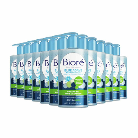 Biore Blue Agave + Baking Soda Skin Cleanser Gently Exfoliates Skin - 6.77 fl oz- 12 Pack - Cleanser - Biore
