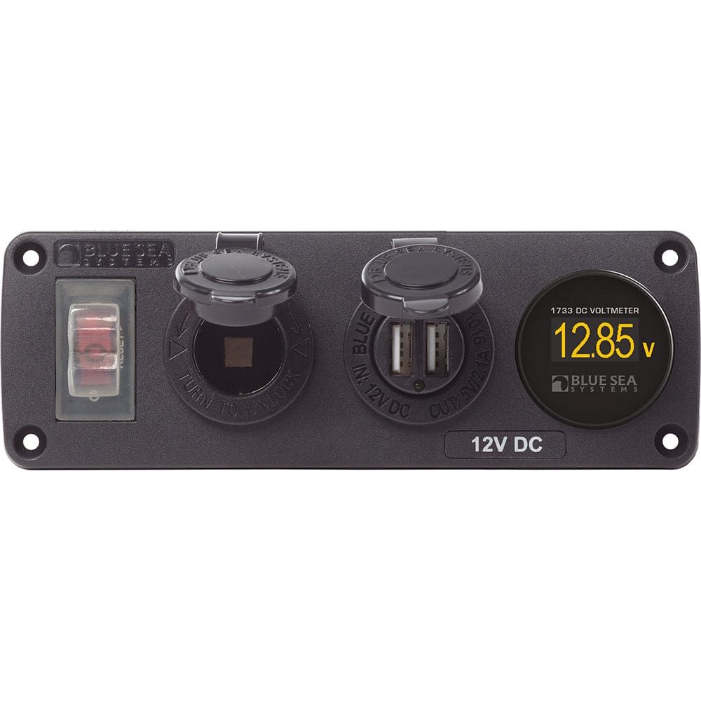 Blue Sea 4366 Water Resistant USB Accessory Panel - Circuit Breaker 12V Socket Dual USB Charger Mini Voltmeter - Electrical | Accessories -