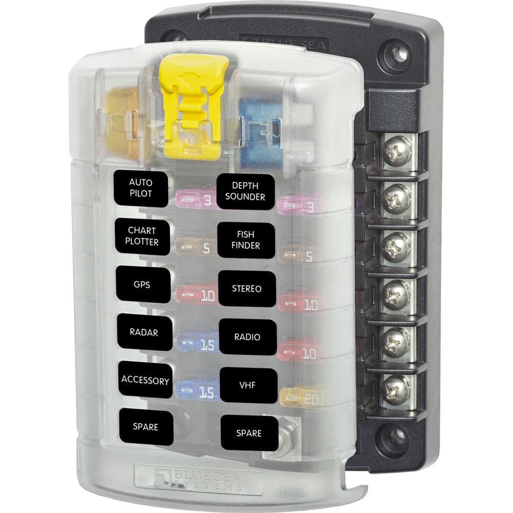 Blue Sea 5029 ST Blade Fuse Block w/ Cover - 12 Circuit w/ o Negative Bus - Electrical | Fuse Blocks & Fuses - Blue Sea Systems
