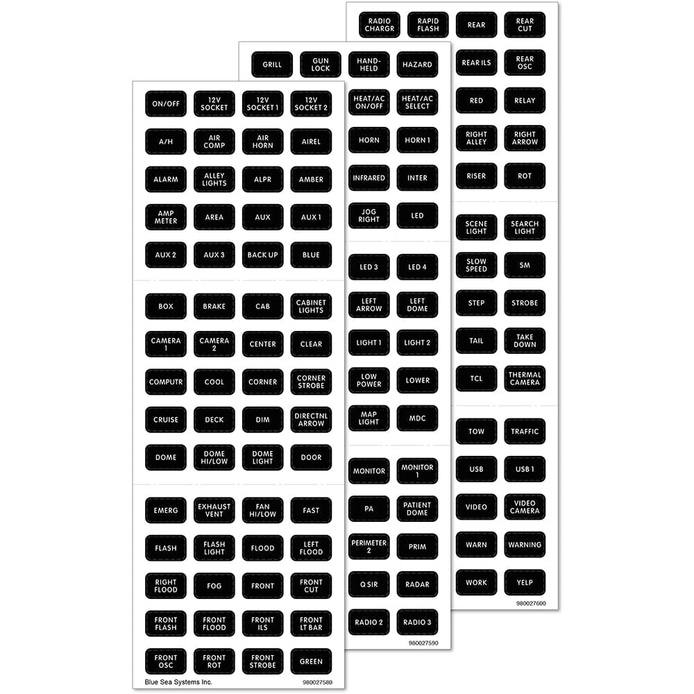 Blue Sea 7870 Black 180 Label Set - Emergency Vehicles - Electrical | Accessories - Blue Sea Systems