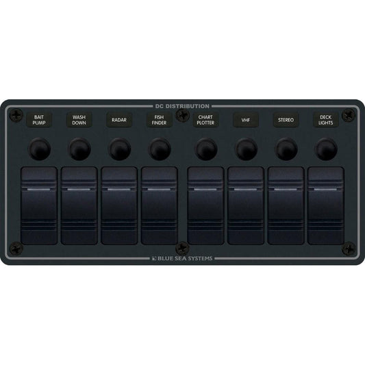 Blue Sea 8371 Water Resistant Panel - 8 Position - Black - Horizontal Mount - Electrical | Electrical Panels - Blue Sea Systems