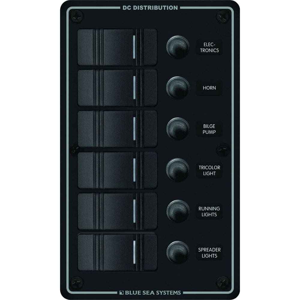 Blue Sea 8373 Water Resistant 6 Position - Black - Vertical Mount Panel - Electrical | Electrical Panels - Blue Sea Systems
