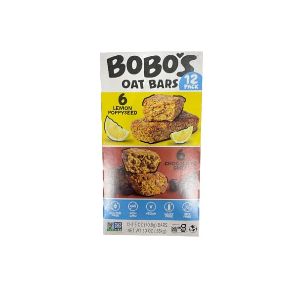 Bobos Oat Bars Chocolate Chip & Lemon Poppyseed 12 Bars (30 oz.) - Bobos