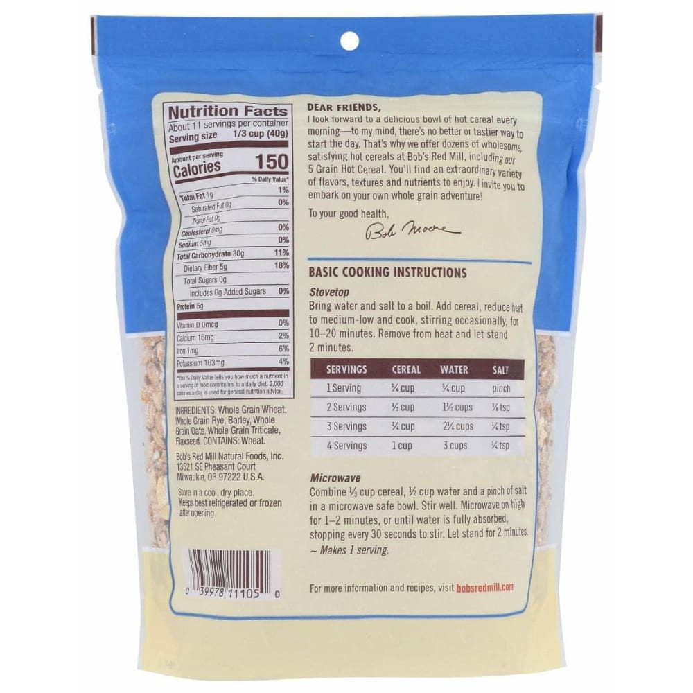 BOBS RED MILL Grocery > Breakfast > Breakfast Foods BOBS RED MILL: Cereal 5 Grain Rolled Hot, 16 oz
