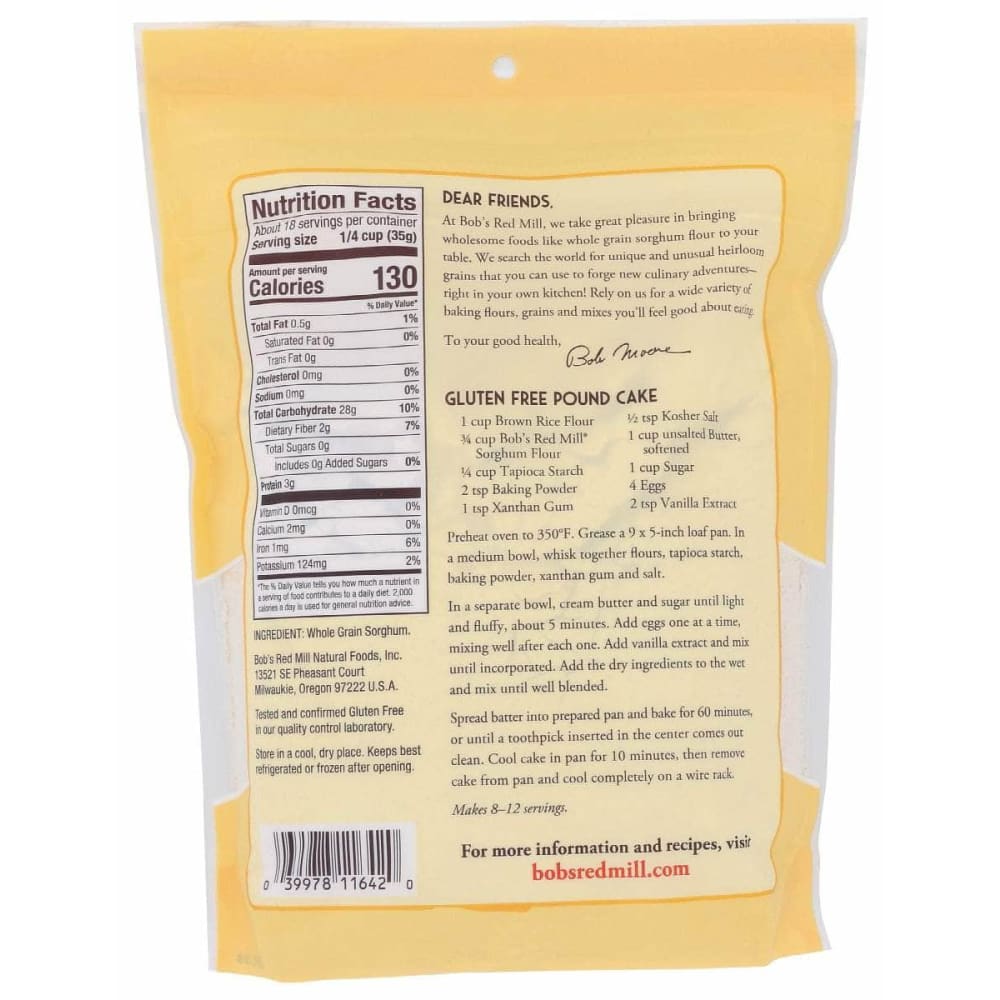 BOBS RED MILL Grocery > Cooking & Baking > Flours BOBS RED MILL: Flour Sorghum, 22 oz