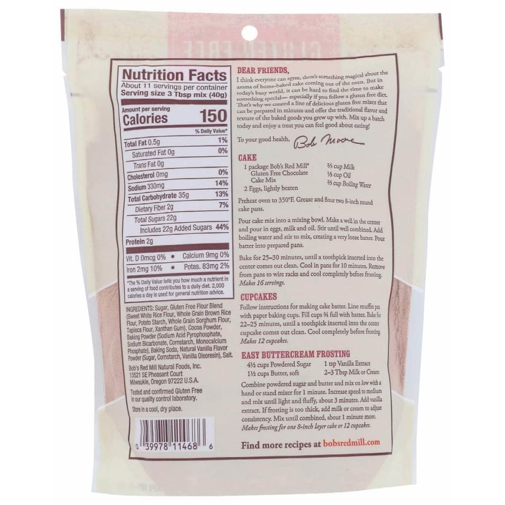 BOBS RED MILL Grocery > Cooking & Baking > Baking Ingredients BOBS RED MILL: Gluten Free Chocolate Cake Mix,16 oz
