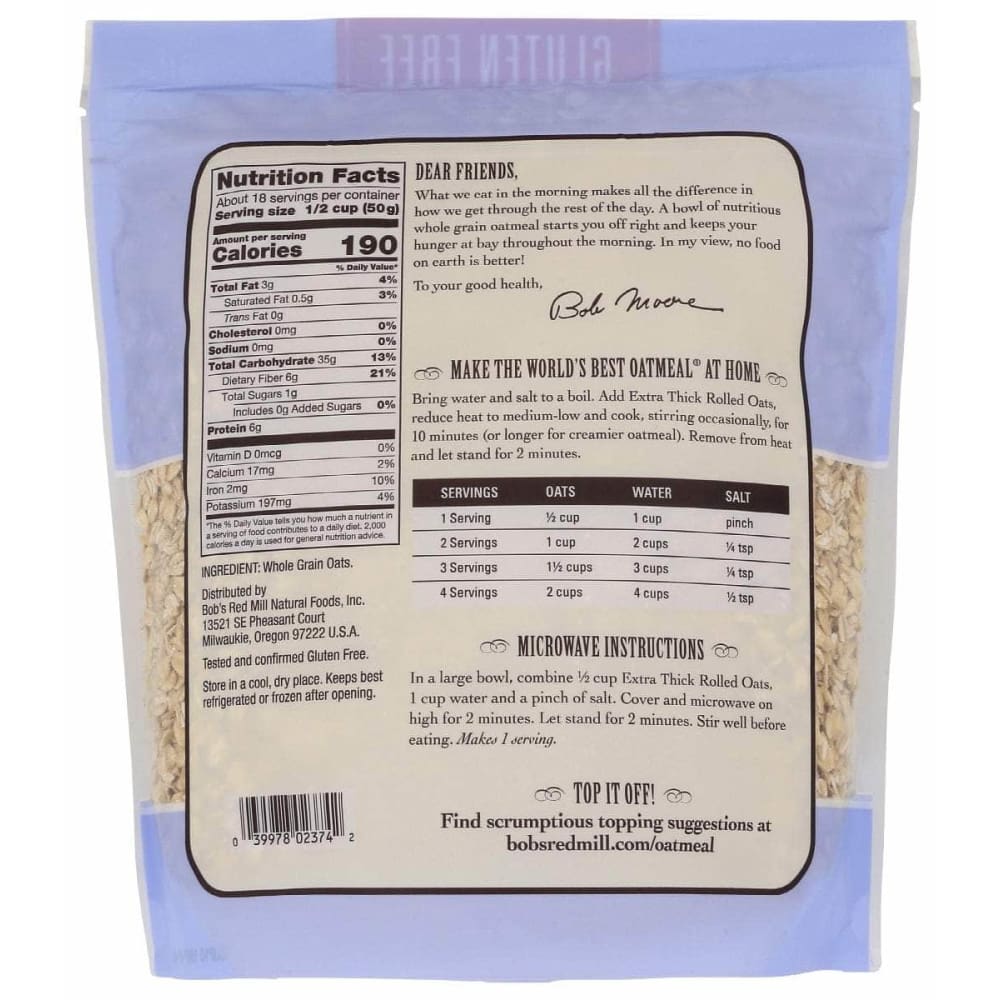 BOBS RED MILL Grocery > Meal Ingredients > Grains BOBS RED MILL: Gluten Free Extra Thick Rolled Oats, 32 oz