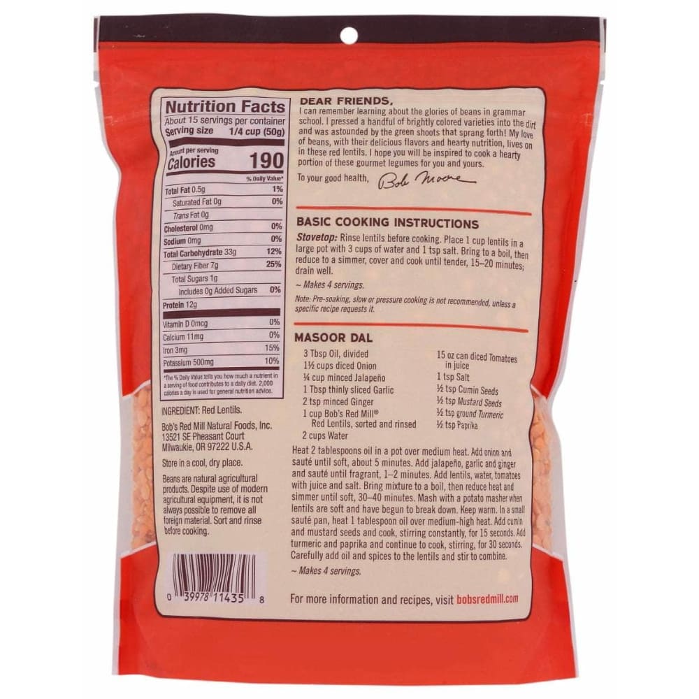 BOBS RED MILL Grocery > Pantry BOBS RED MILL: Red Lentils, 27 oz