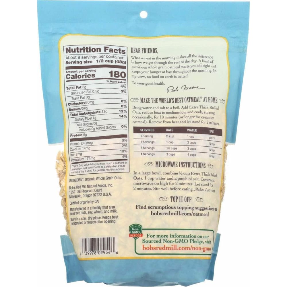 BOBS RED MILL Grocery > Meal Ingredients > Grains BOBS RED MILL: Organic Extra Thick Rolled Oats, 16 oz