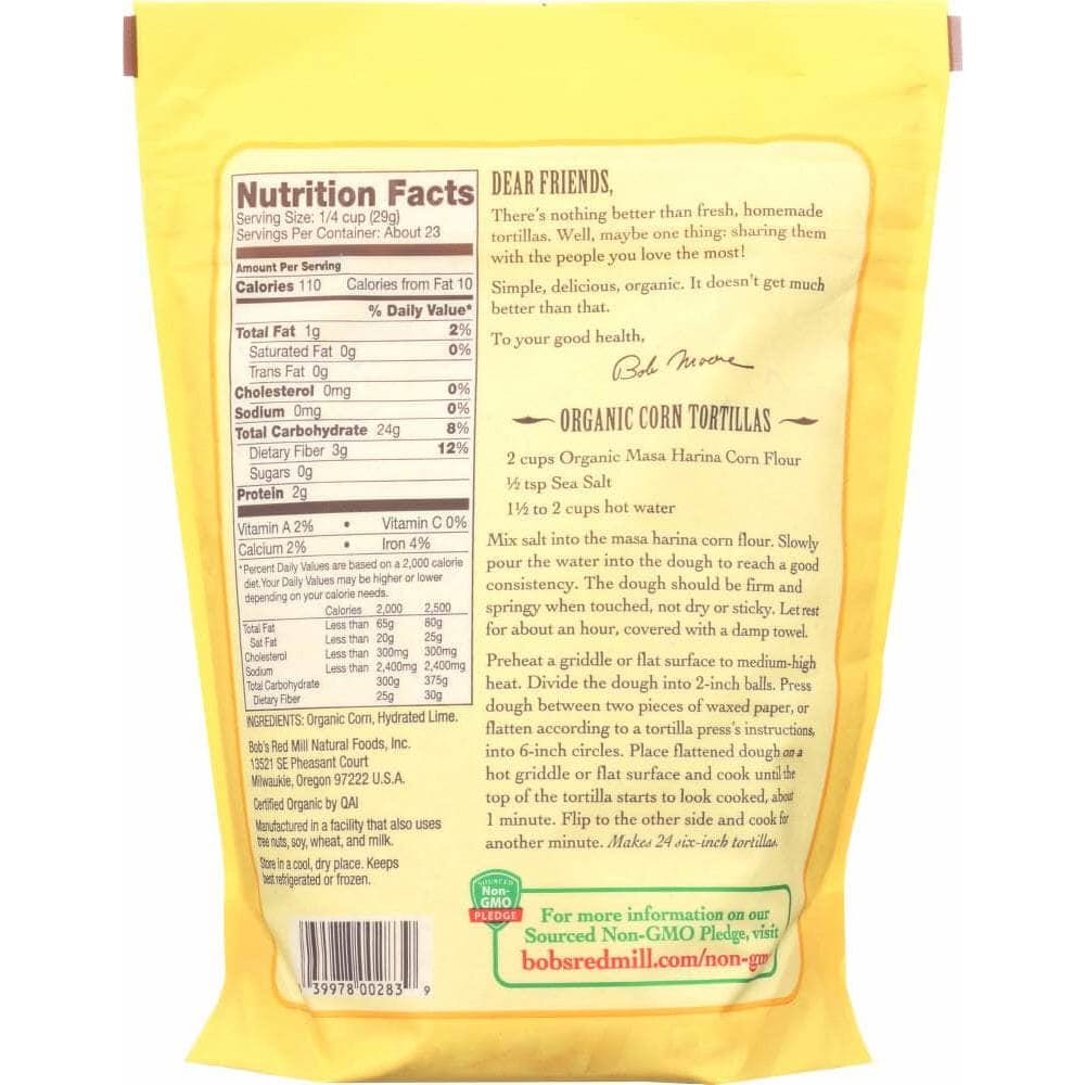 BOBS RED MILL Bob'S Red Mill Organic Golden Corn Flour Masa Harina, 24 Oz
