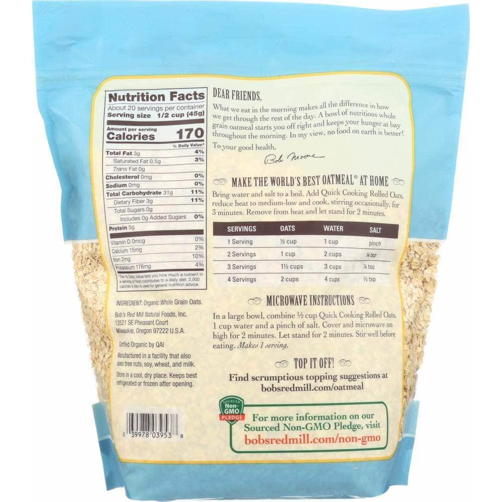 Bobs Red Mill Bobs Red Mill Organic Quick Cooking Rolled Oats, 32 oz