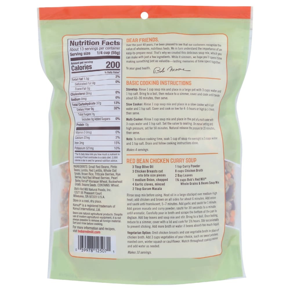 BOBS RED MILL: Soup Mix Whole Grain Bean 26 oz - Grocery > Pantry > Food - BOBS RED MILL