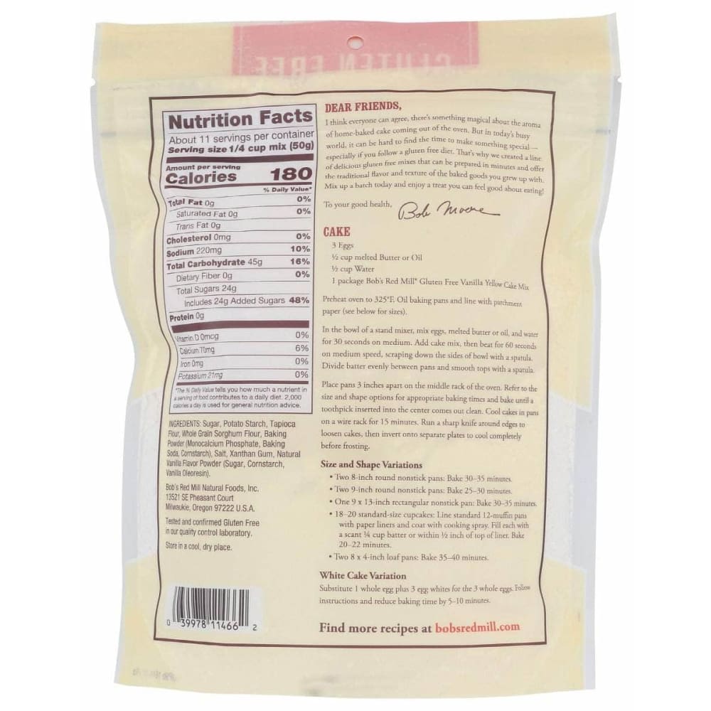 BOBS RED MILL Grocery > Cooking & Baking BOBS RED MILL: Vanilla Yellow Cake Mix, 19 oz
