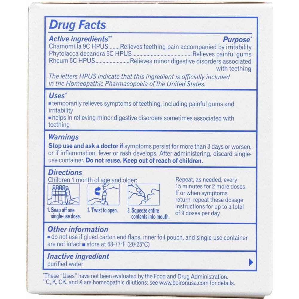 BOIRON Categories > Supplements > Homeopathy > Homeopathy, Pain Relief BOIRON: Camilia Teething Relief Homeopathic Medicine, 30 doses