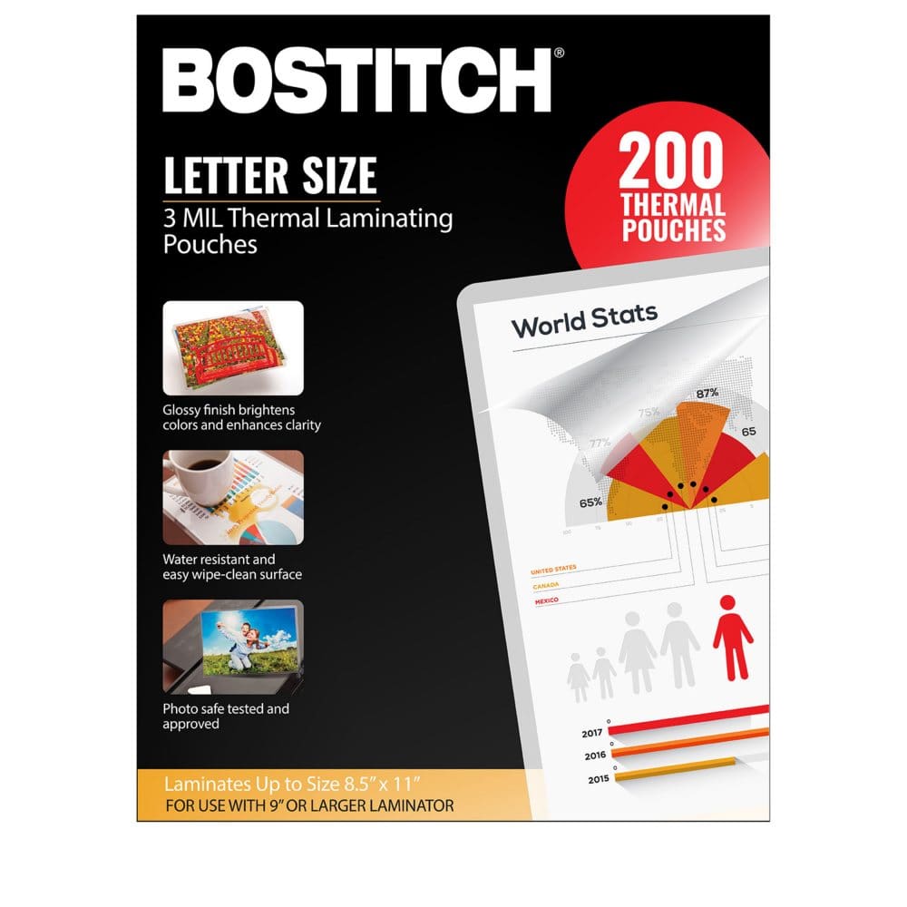 Bostitch Thermal Laminating Pouches 8.5 in x 11 in 3 mil - 200 pk. - Laminating Machines & Supplies - Bostitch