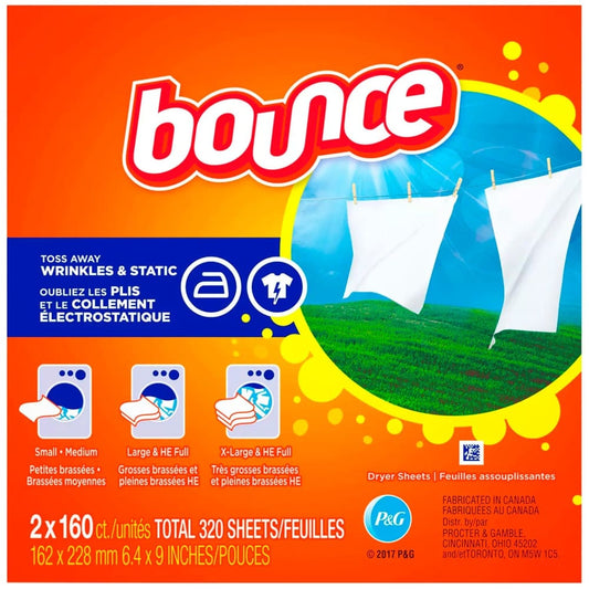 Bounce Fabric Softener Dryer Sheet Outdoor Fresh - 320 ct - 2 Pack - Dryer Sheets - Bounce