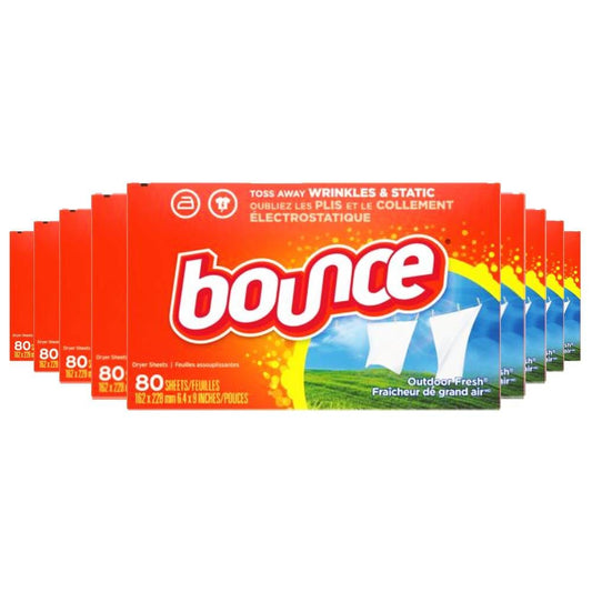 Bounce Fabric Softener Sheets Outdoor Fresh Scent 80 ct ea - 9 Pack - Dryer Sheets - Bounce