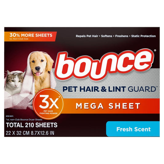 Bounce Pet Hair & Lint Guard Mega Dryer Sheets Fresh Scent 210 ct. - Bounce