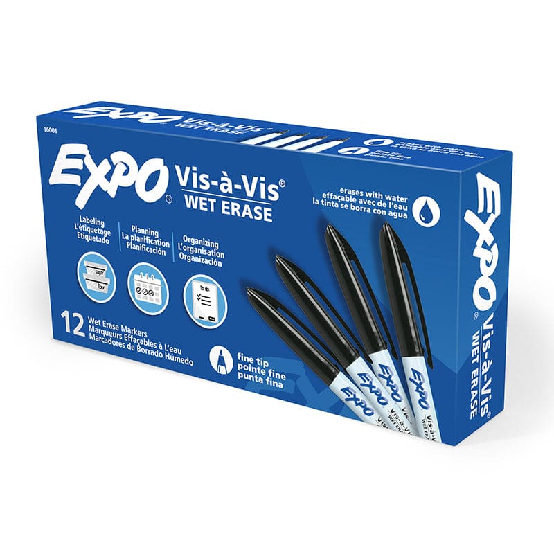 Box Of 12 Black Vis A Vis Fine Wet Erase Permanent Markers - Markers - Newell Brands Distribution LLC