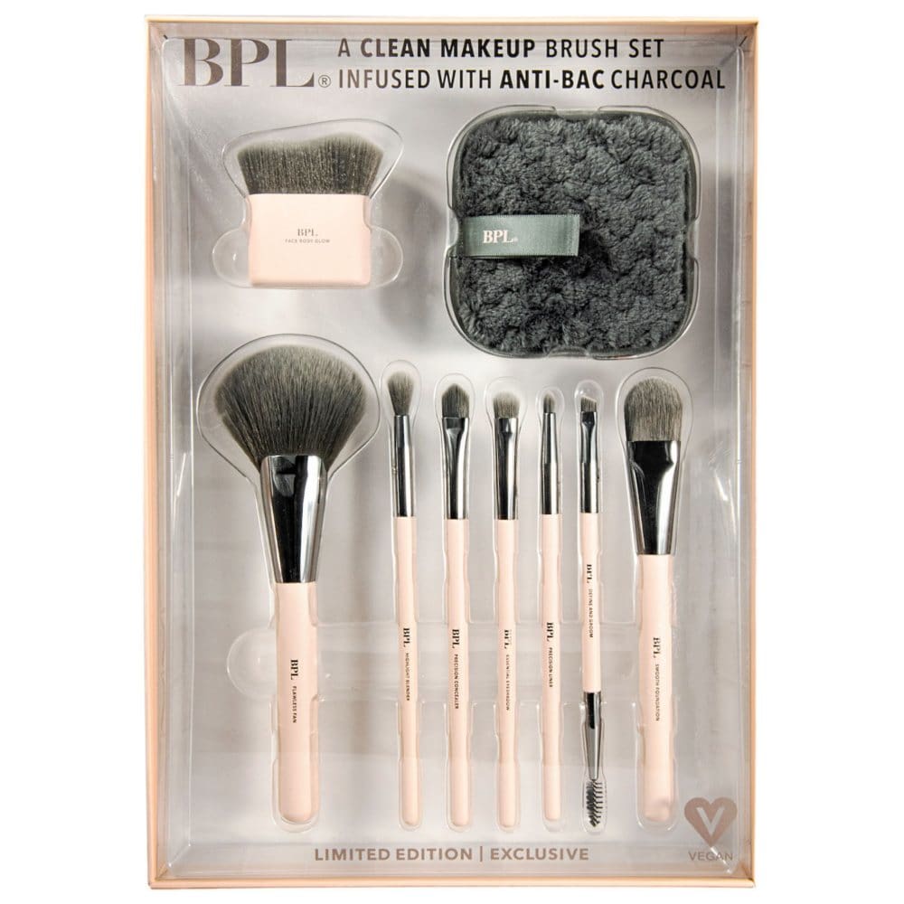 BPL 9-Piece Professional Makeup Artist Brush Collection with Anti-Bacterial Charcoal - New Items - ShelHealth