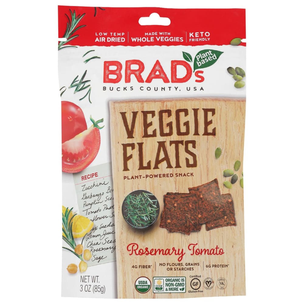 BRADS PLANT BASED: Flats Veggiie Tomato 3 oz - Grocery > Snacks > Chips > Vegetable & Fruit Chips - Brads Plant Based