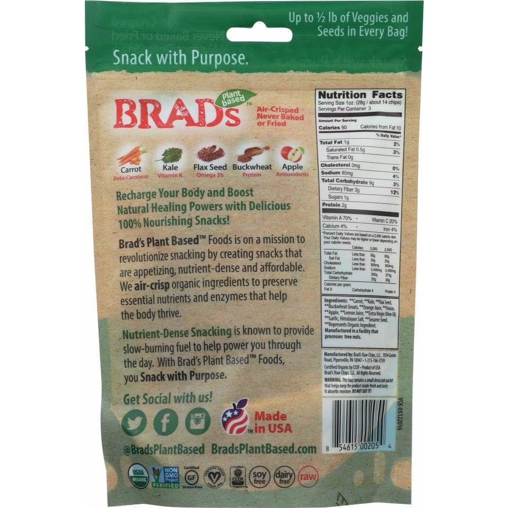 Brads Plant Based Brad's Raw Foods Vegan Chips Kale, 3 oz