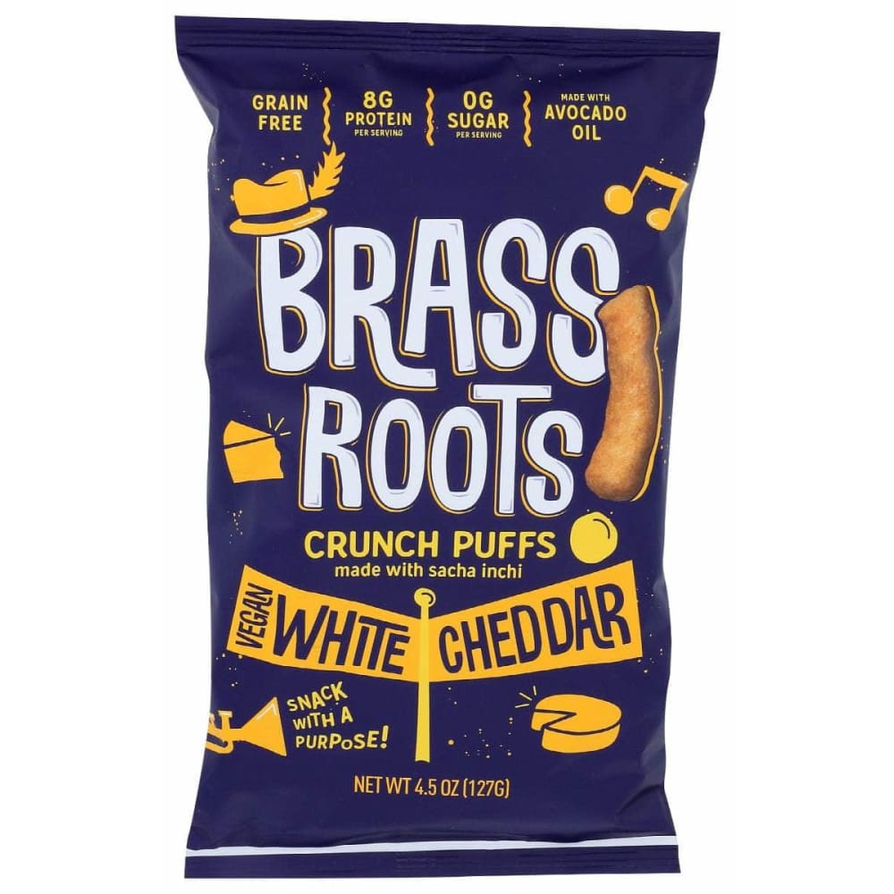 BRASS ROOTS Grocery > Snacks > Chips > Puffed Snacks BRASS ROOTS: White Cheddar Crunch Puffs, 4.5 oz