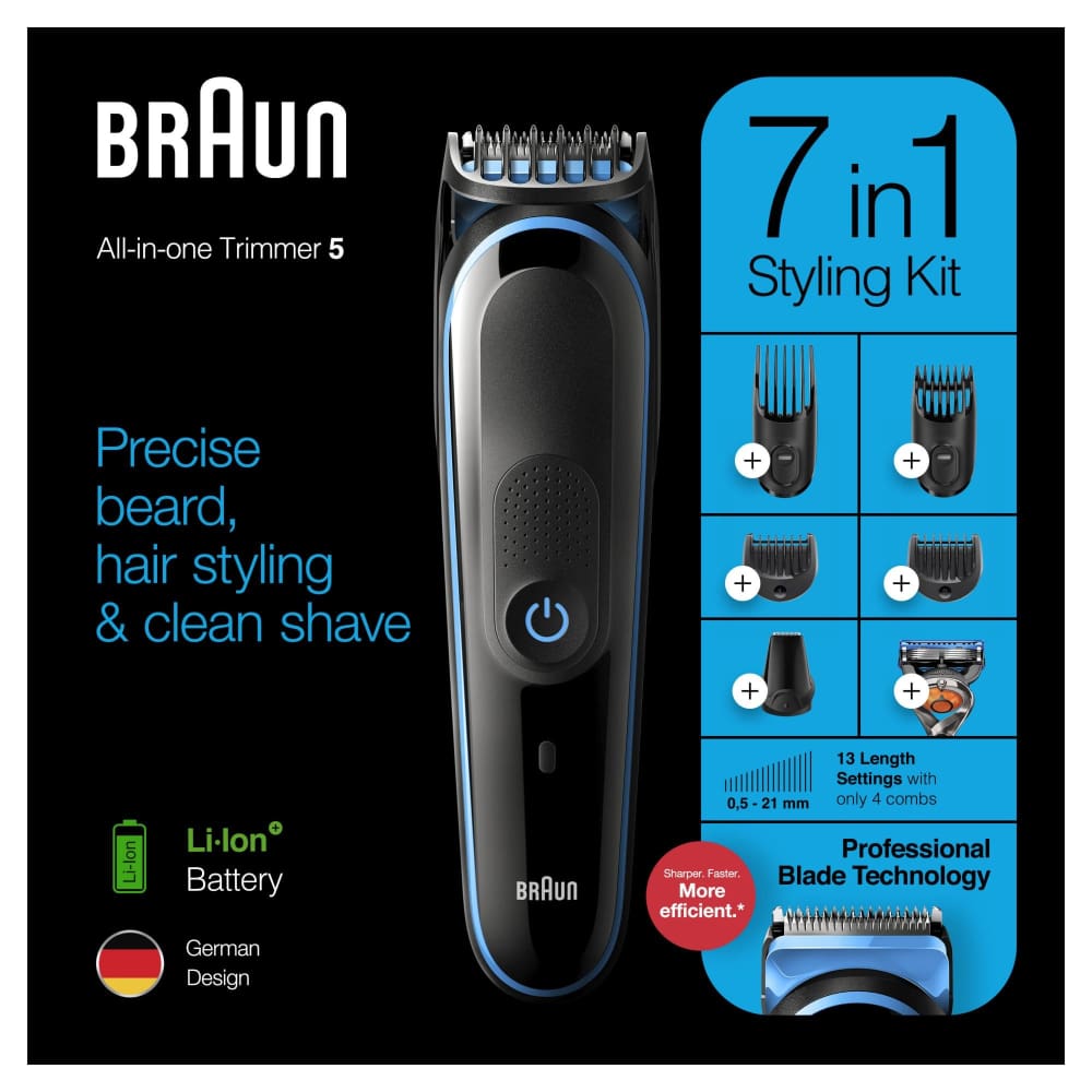Braun 7-in-1 MGK5245 Beard Trimmer for Men Black - Braun