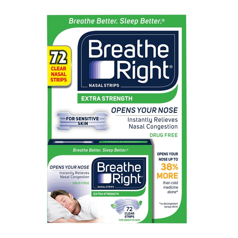 Breathe Right Nasal Strips Extra Strength Clear For Sensitive Skin 72 ct. - Home/Health & Beauty/Medicine Cabinet/Cough Cold & Flu/ -