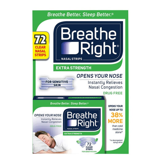 Breathe Right Nasal Strips Extra Strength Clear For Sensitive Skin 72 ct. - Home/Health & Beauty/Medicine Cabinet/Cough Cold & Flu/ -