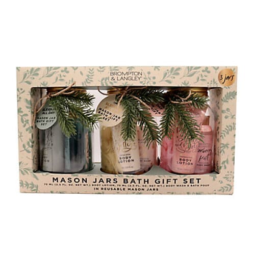 Brompton & Langley 3-Piece Mason Jar Bath Gift Set - Home/Beauty/Holiday Beauty Gifts/ - Brompton & Langley