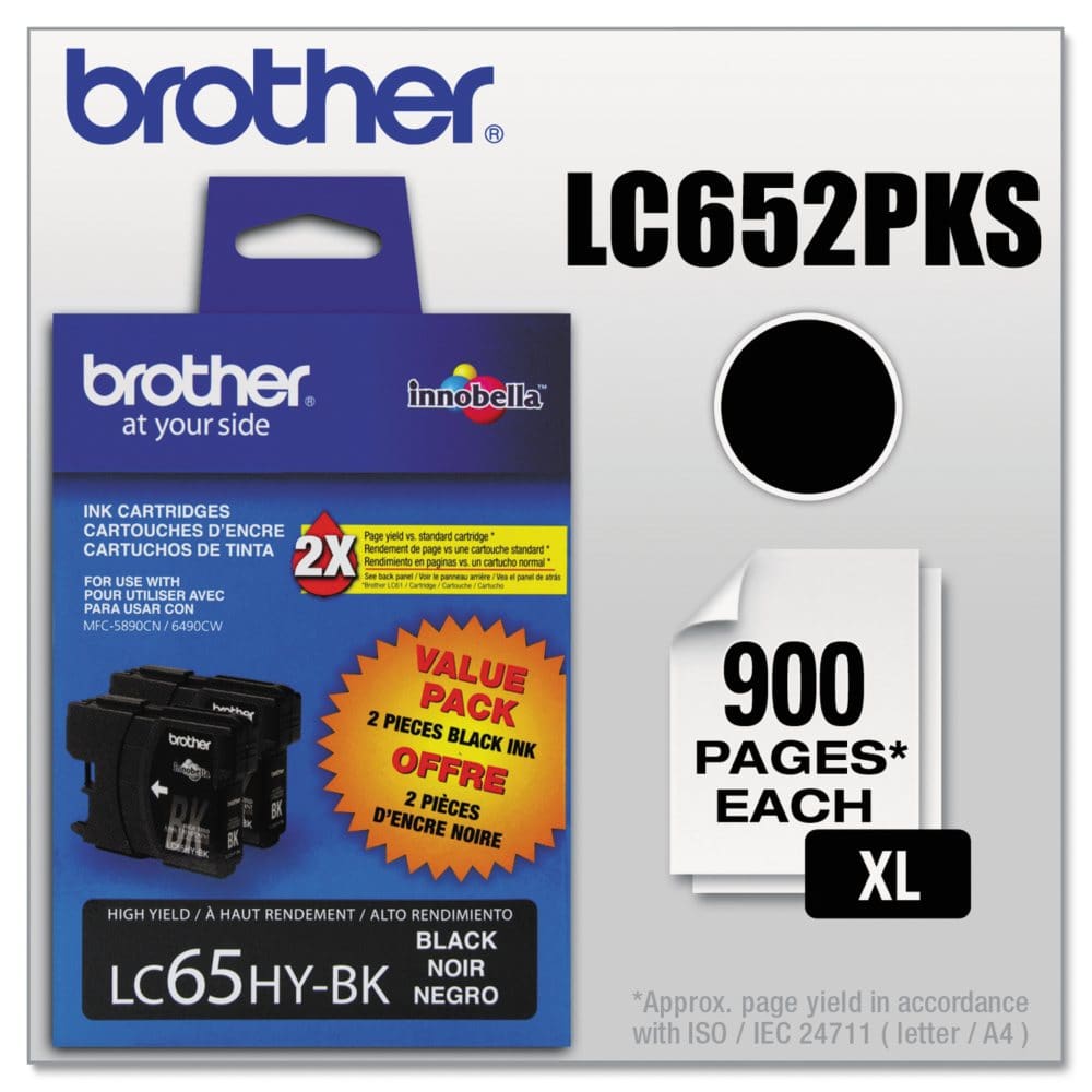 Brother LC652PKS (LC-65) Innobella High-Yield Ink Black (900 Page Yield 2 pk.) - Fax Supplies - Brother