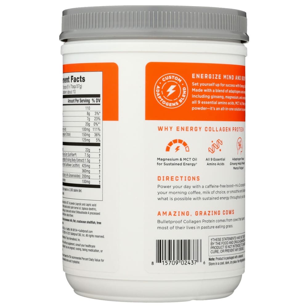 BULLETPROOF: Energy Collagen Protein Vanilla Bean 12.7 oz - Vitamins & Supplements > Protein Supplements & Meal Replacements - BULLETPROOF