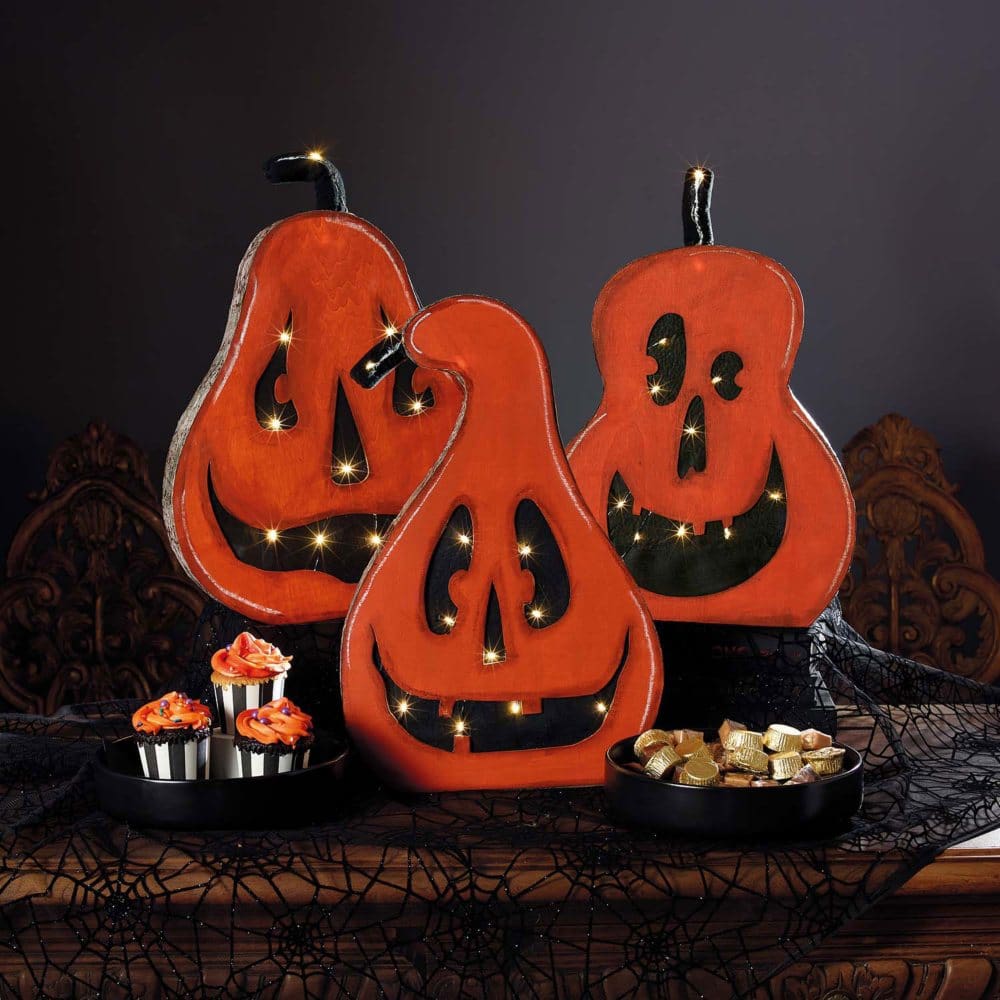 burton + BURTON Set of 3 Pre-Lit Jack-O-Lanterns - Halloween Indoor Decor - ShelHealth