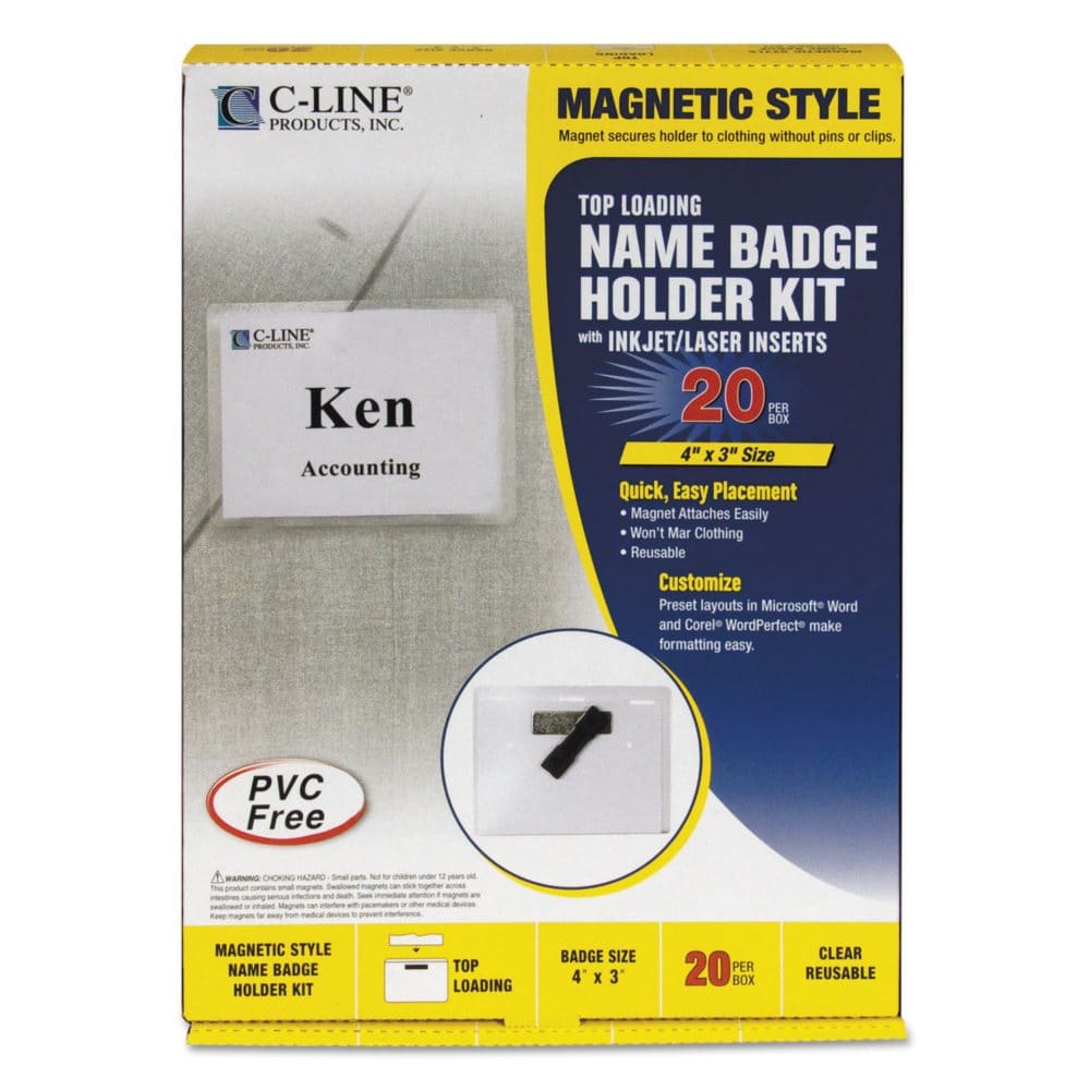 C-Line Magnetic Name Badge Holder Kit Horizontal 4 x 3 Clear (20 per box) - Access Badges & Holders - C-Line