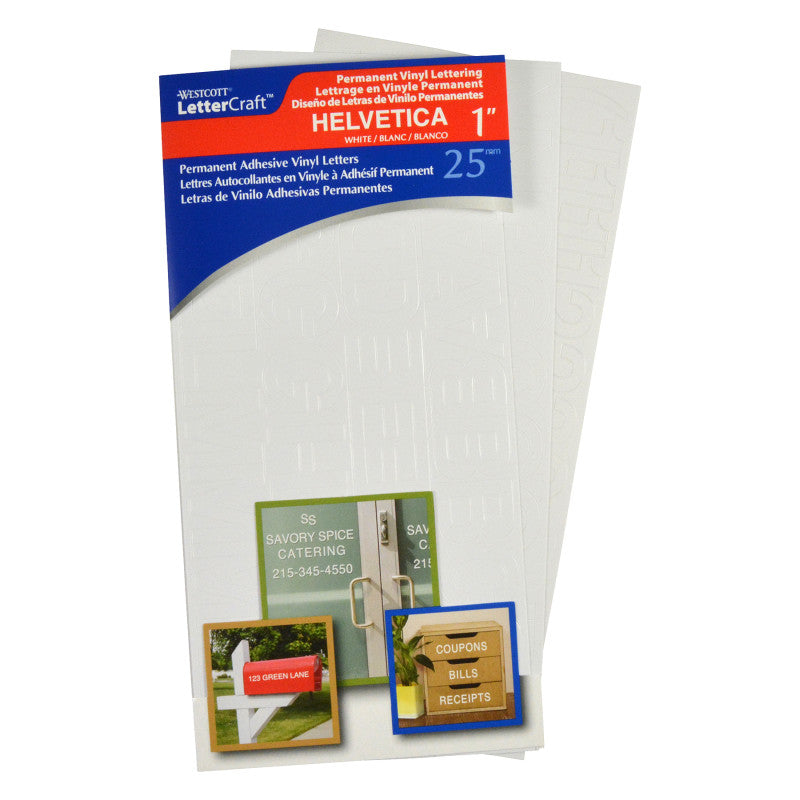 1In Helvetica Vinyl Letters White Permanent (Pack of 12)