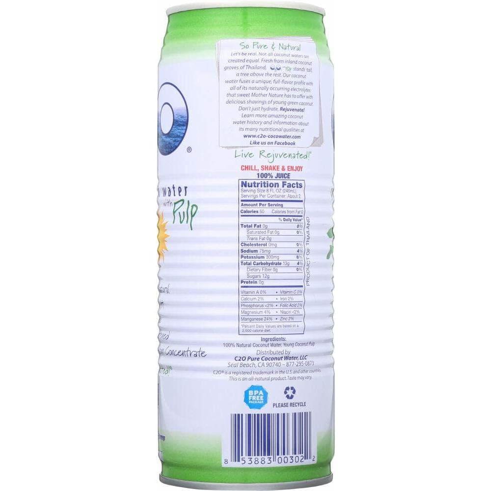 C2O C2O Pure Coconut Water With Pulp, 100%, 17.5 Oz