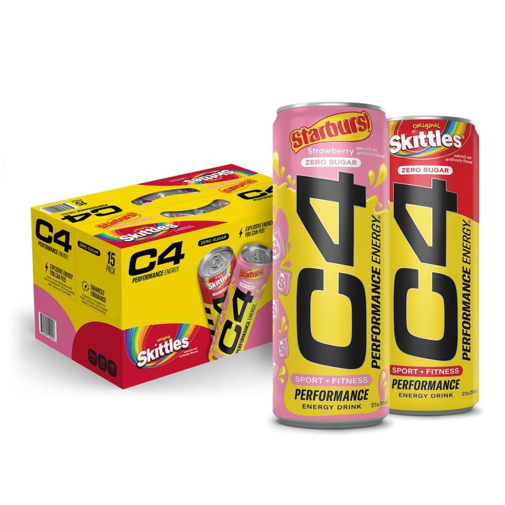 C4 Performance Energy Zero Sugar Starburst and Skittles Variety Pack (12 fl. oz. 15 pk.) - Limited Time Beverages - ShelHealth