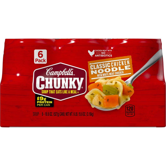 Campbell’s Chunky Classic Chicken Noodle Soup 6 pk./18.6 oz. - Home/Grocery Household & Pet/Canned & Packaged Food/Canned & Jarred
