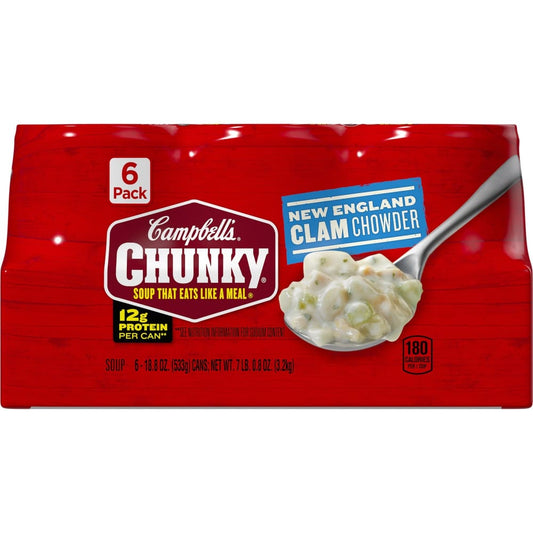 Campbell’s Chunky New England Clam Chowder 6 pk./18.8 oz. - Home/Grocery Household & Pet/Canned & Packaged Food/Canned & Jarred Food/Chilis