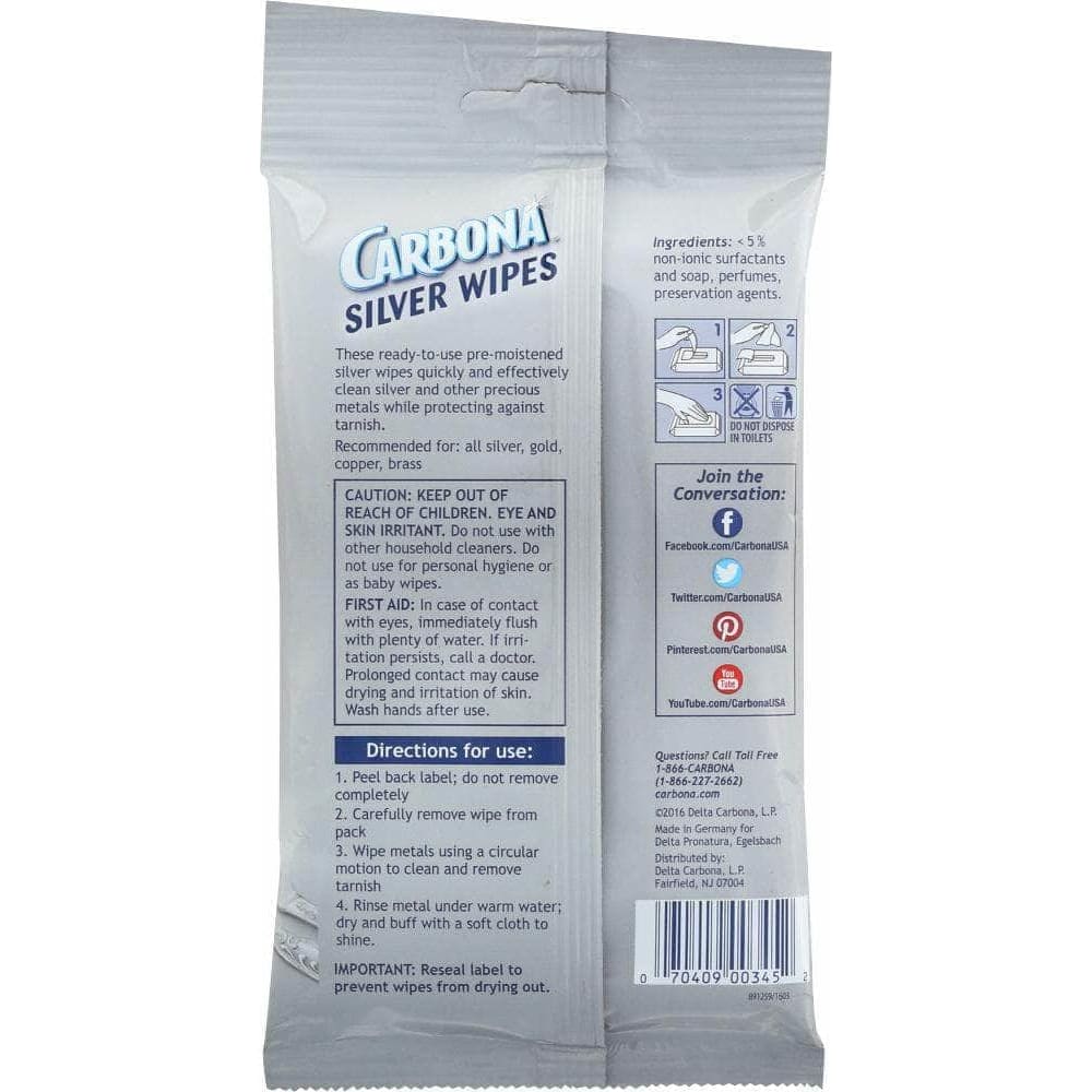 Carbona Carbona Silver Wipes Flat Pack, 12 ea