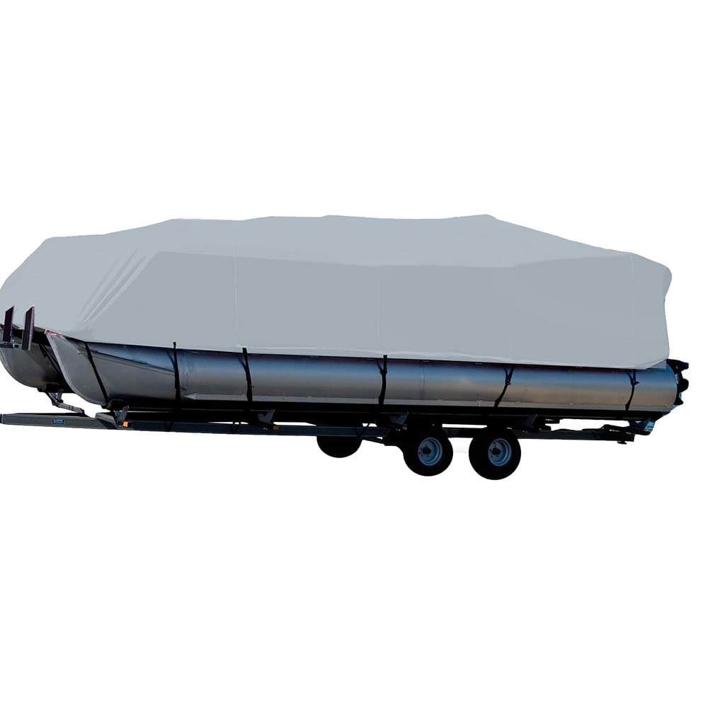 Carver Sun-DURA® Styled-to-Fit Boat Cover f/ 24.5’ Pontoons w/ Bimini Top & Partial Rails - Grey - Winterizing | Winter Covers,Boat