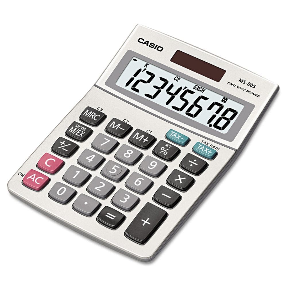Casio - MS-80S Tax and Currency Calculator - 8-Digit LCD (Pack of 2) - Basic Office Supplies - Casio