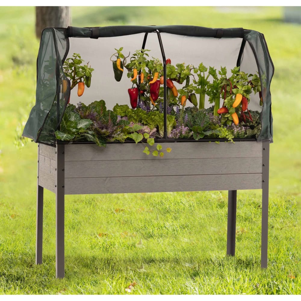 CedarCraft Elevated Spruce Planter with Greenhouse and Bug Covers