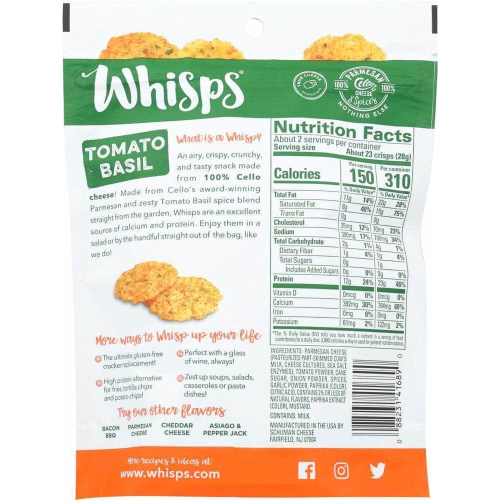 Whisps Cello Whisps Tomato Basil Cheese Crisps, 2.12 oz
