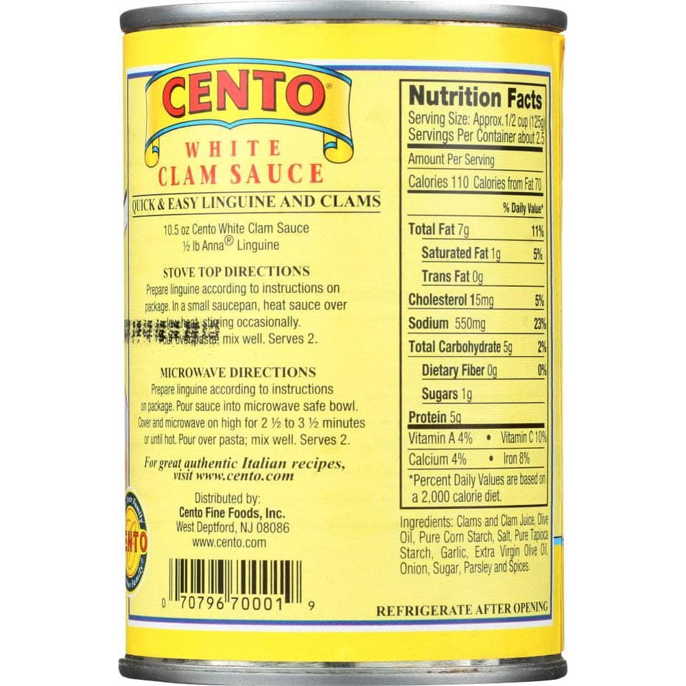 CENTO Cento White Clam Sauce, 10.5 Oz