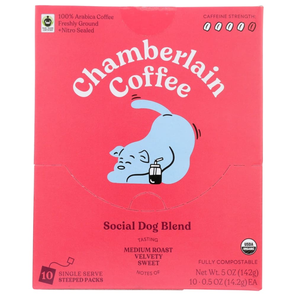 CHAMBERLAIN COFFEE: Social Dog - Cold Brew Singles 10Pk 5 OZ - Grocery > Beverages > Coffee Tea & Hot Cocoa - CHAMBERLAIN COFFEE